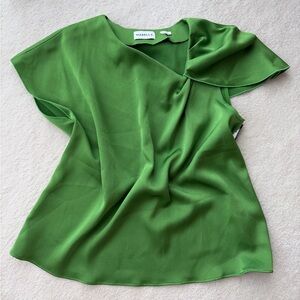 Marella Vibrant Green Asymmetric Ruffle Sleeves Blouse